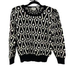 Vtg Bonnie & Bill NY Black White Beaded Sweater Lambswool‎ & Angora Women Medium